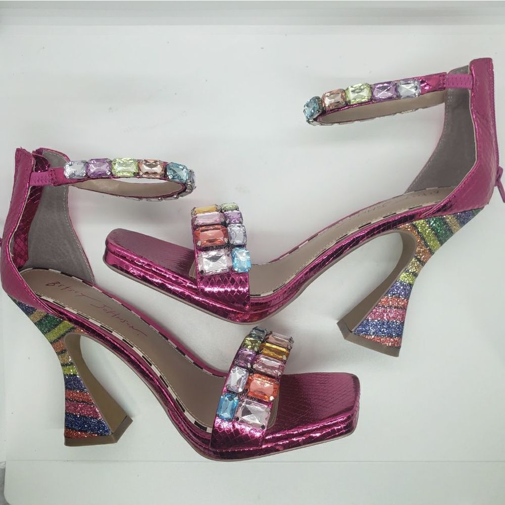 Pink Gemstone Ankle-Strap Heels